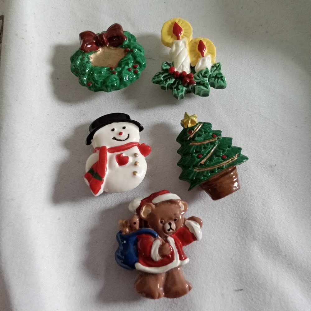Vintage Christmas  Scarf Slides Set of 5 Snowman Tree Santa Bear Wreath